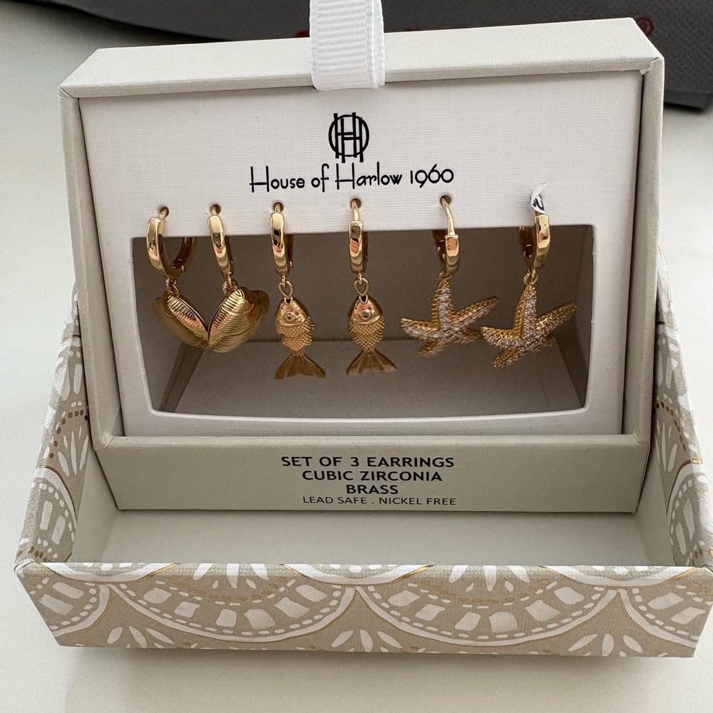 House of Harlow 1960 Gold Sea Charm Huggie Earring Trio